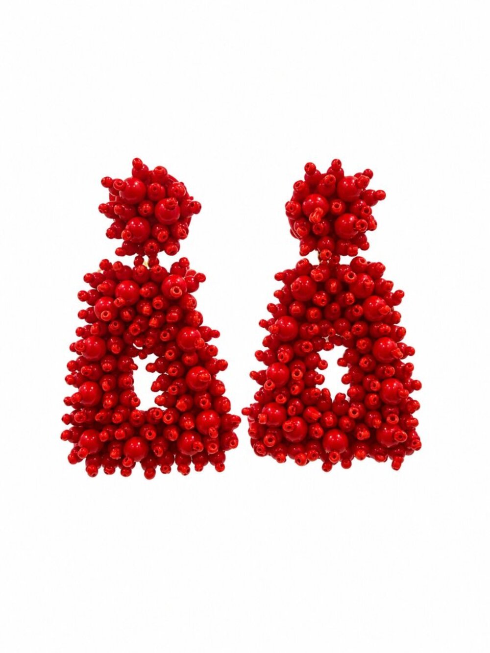 Red Beaded Statement Drop Earrings - Women Jewelry
